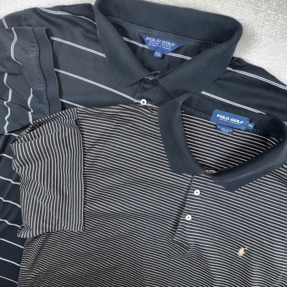 Polo Golf Ralph Lauren Polo Shirt Mens XXL Navy Black‎ Striped Pima Cotton Lot 2